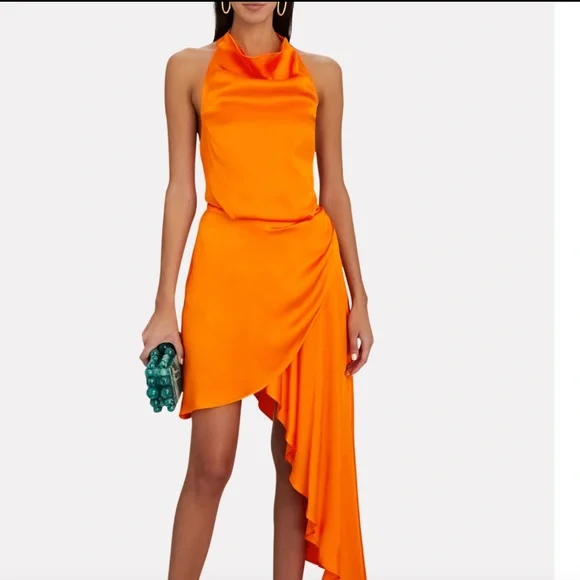 blue dress for baby girl Asymmetric Ruched Side One Shoulder Cut Out Midi Dress Orange